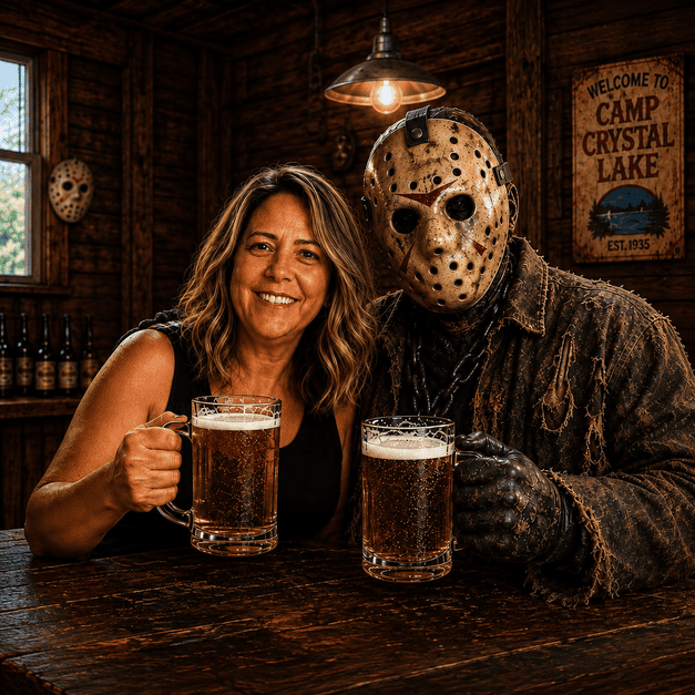 Marcia Villela tomando chopp com Jason no Bar